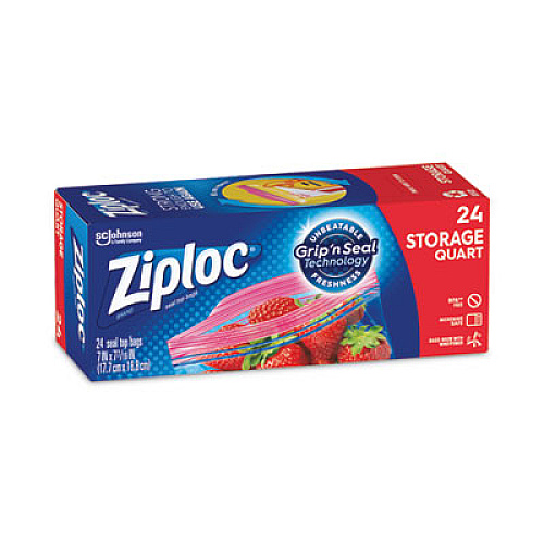 Ziploc Seal Top Bags, Quart, 7.44" x 7", Clear, 24/Box (383235)