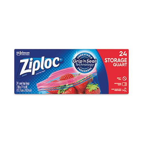 Ziploc Seal Top Bags, Quart, 7.44" x 7", Clear, 24/Box (383235)