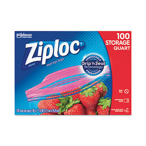 Ziploc Seal Top Bags, Quart, 7.44" x 7", Clear, 100/Box (316962)