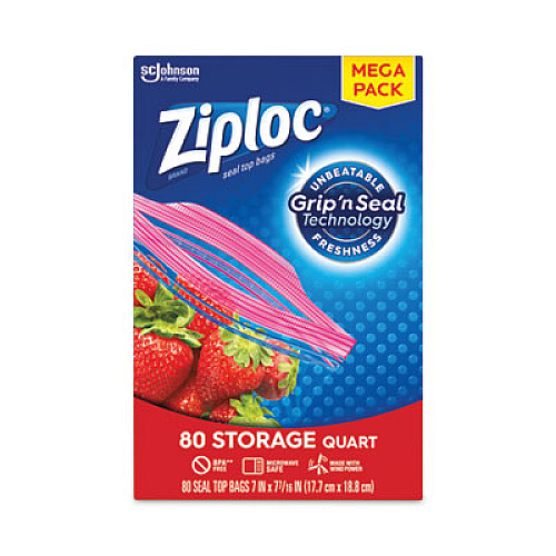 Ziploc Seal Top Bags, Quart, 7.44" x 7", Clear, 80/Box (314471)