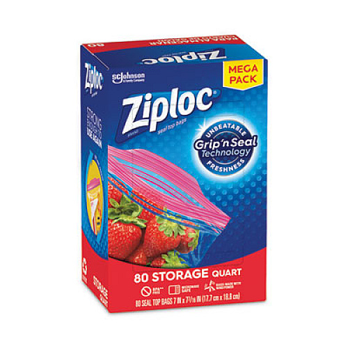 Ziploc Seal Top Bags, Quart, 7.44" x 7", Clear, 80/Box (314471)