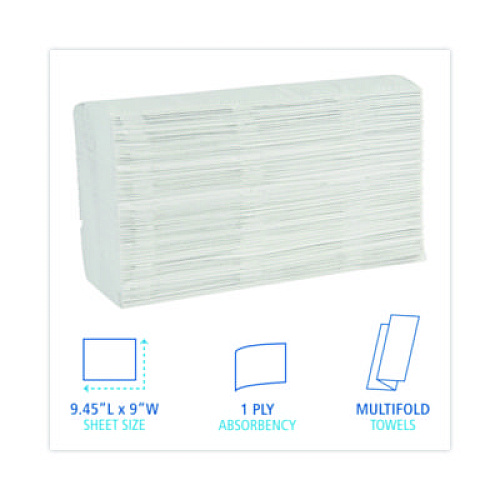 Boardwalk Multifold Paper Towels, 1-Ply, 9 x 9.45, White, 250 Towels/Pack, 16 Packs/Carton (6200)