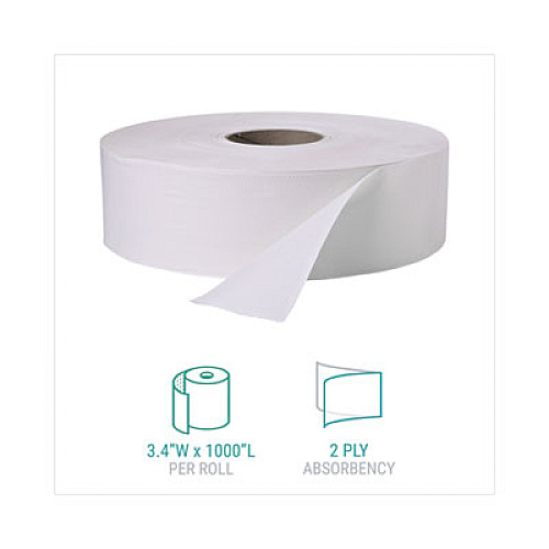 Windsoft Jumbo Roll Bath Tissue, Septic Safe, 2-Ply, 3.4" x 1,000 ft, White, 12 Rolls/Carton (202)