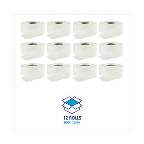 Boardwalk Jumbo Roll Bathroom Tissue, Septic Safe, 2-Ply, 3.2" x 525 ft, White, 12 Rolls/Carton (410320)