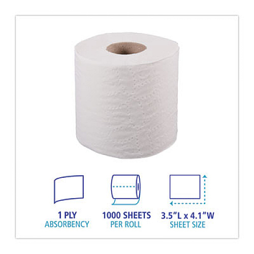 Boardwalk One-Ply Toilet Tissue, Septic Safe, White, 1,000 Sheets/Roll, 96 Rolls/Carton (6170B)