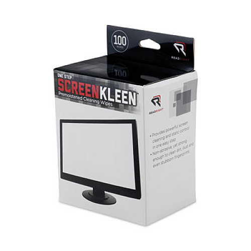 Read Right OneStep CRT ScreenKleen Cleaning Pads, Cloth, 5 x 5, Unscented, White, 100/Box (RR1309)