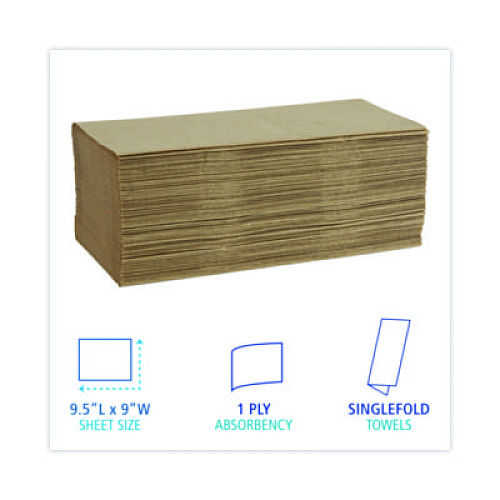 Boardwalk Singlefold Paper Towels, 1-Ply, 9 x 9.45, Natural, 250/Pack, 16 Packs/Carton (6210)