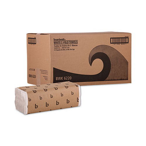 Boardwalk C-Fold Paper Towels, 1-Ply, 11.44 x 10, Bleached White, 198 Sheets/Pack, 12 Packs/Carton (6220)