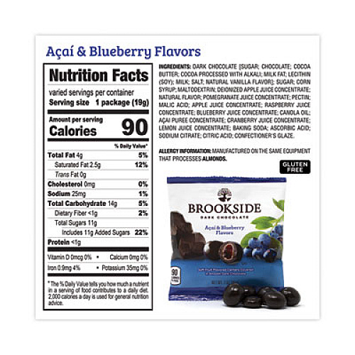BROOKSIDE Dark Chocolate Fruit, Acai Blueberry and Pomegranate, 30 Pouches/Carton (22001031)