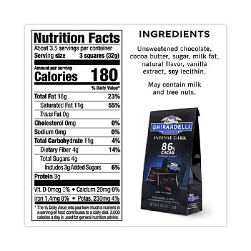 Ghirardelli Intense Dark Midnight Reverie 86% Cacao Singles Bag, 4.12 oz Packs, 3 Count (30001033)