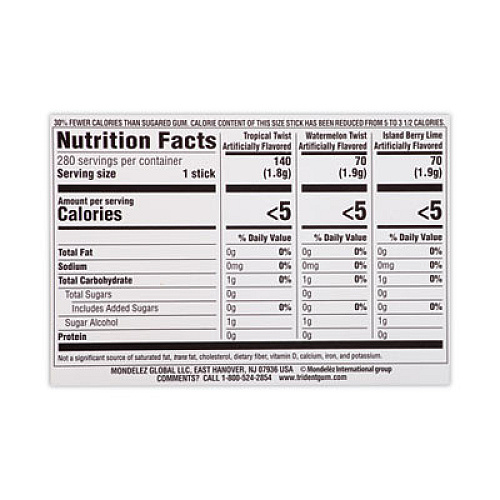 Trident Sugar-Free Gum, Fruit Variety, 14 Pieces/Pack, 20 Packs/Carton (22000891)