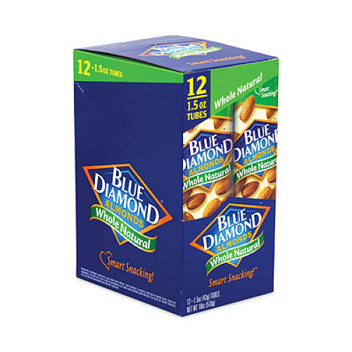 Blue Diamond Whole Natural Almonds, 1.5 oz Bag, 12 Bags/Carton (20902634)