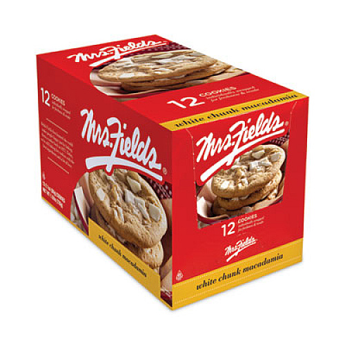 Mrs. Fields White Chunk Macadamia Cookies, 2.1 oz, Individually Wrapped Pack, White Chocolate, 12/Carton (20900470)