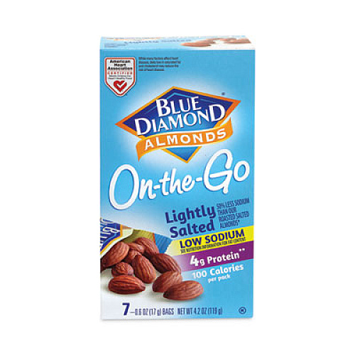Blue Diamond Low Sodium Lightly Salted Almonds, 1.5 oz Bag, 42 Bags/Carton (22000795)