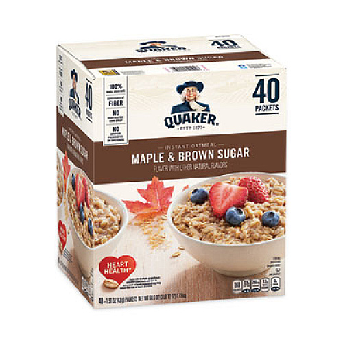 Quaker Instant Oatmeal, Maple and Brown Sugar, 1.51 oz Packet, 40/Carton (22000754)