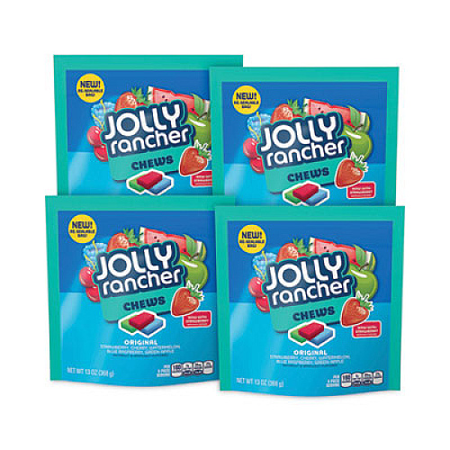 Jolly Rancher Chews Candy, Assorted Flavors, 13 oz Pouches, 4/Carton (24600300)