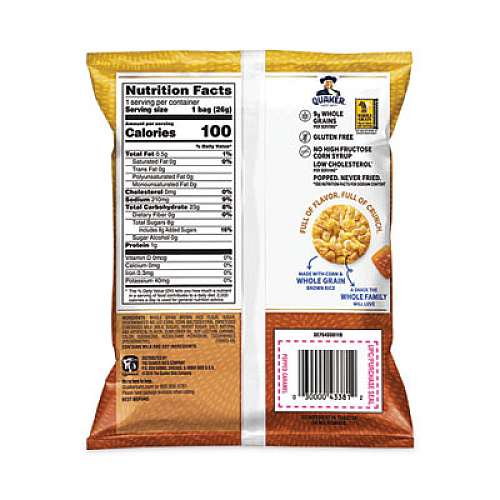 Quaker Rice Crisps, Caramel, 0.91 oz Bag, 60 Bags/Carton (29500052)