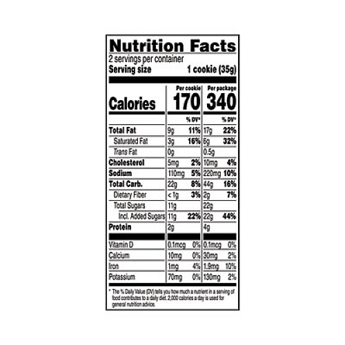 Grandma's Homestyle Chocolate Chip Cookies, 2.5 oz Pack, 2 Cookies/Pack, 60 Packs/Carton (29500060)