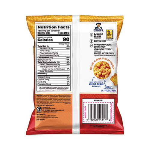 Quaker Rice Crisps, Cheddar Cheese, 0.67 oz Bag, 60 Bags/Carton (29500051)