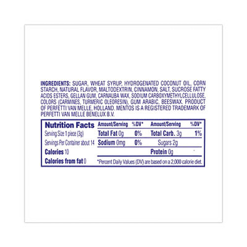 Mentos Cinnamon Singles Chewy Mints, 1.32 oz, 15 Rolls/Carton (20900454)