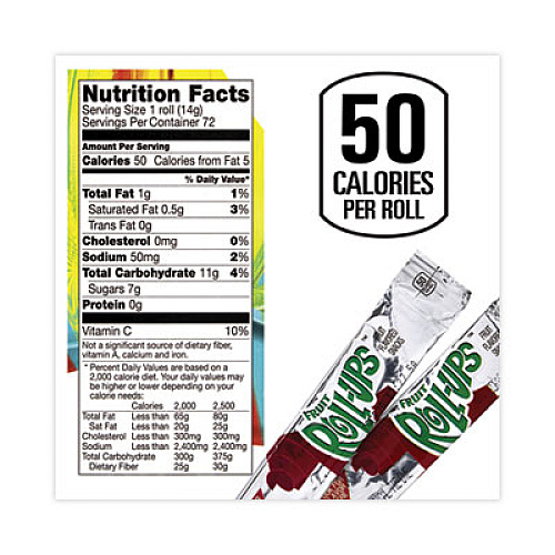 Betty Crocker Fruit Roll-Ups Fruit Snacks, Strawberry and Tropical Tie-Dye Flavors, 0.5 oz, 72 Pouches/Carton (22001037)