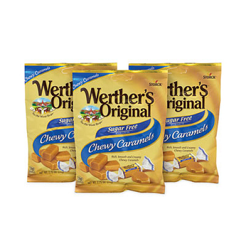 Werther's Original Sugar Free Chewy Caramel Candy, 2.75 oz Bag, 3/Pack (30201006)