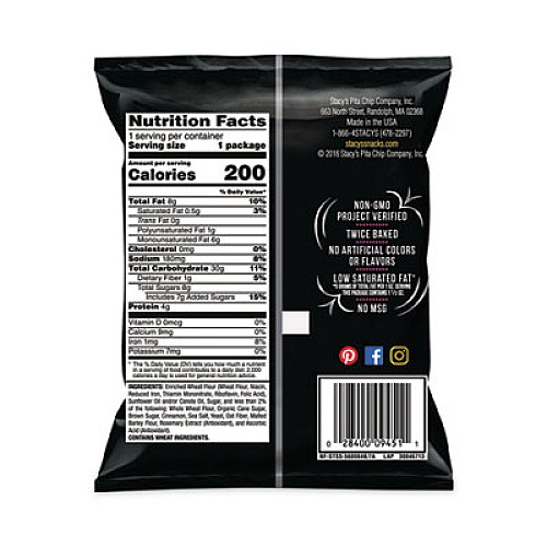 Stacy's Pita Chips, 1.5 oz Bag, Cinnamon Sugar, 24/Carton (20900651)