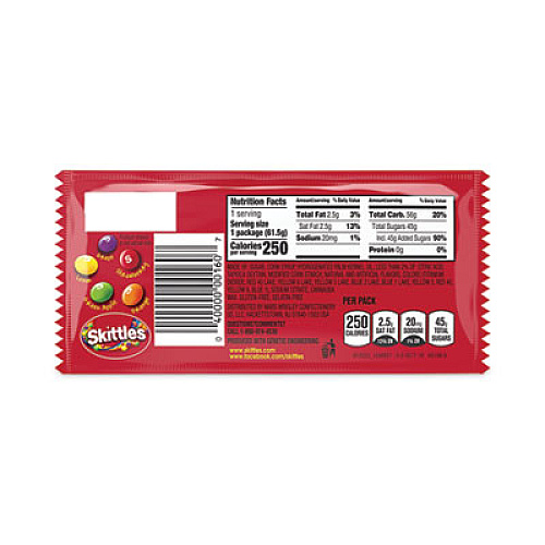 Skittles Chewy Candy, Original, 2.17 oz Bag, 36 Bags/Carton (20900148)