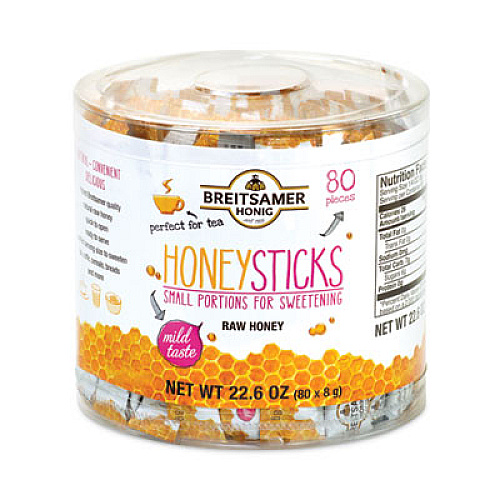 Breitsamer Honig Raw Honey Sticks, 0.28 oz, 80 Sticks/Tub, 1 Tub/Carton (20902630)