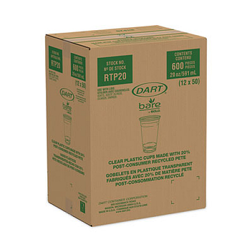 Dart Bare Eco-Forward RPET Cold Cups, ProPlanet Seal, 20 oz, Plastic, Leaf Design, 50/Pack, 12 Packs/Carton (RTP20BARE)