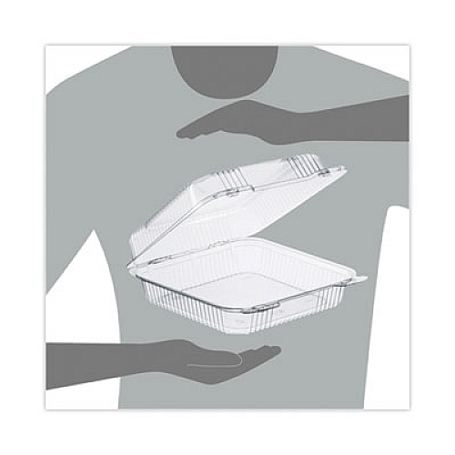 Dart StayLock Clear Hinged Lid Containers, 8.6 x 9 x 3, Clear, Plastic, 200/Carton (PET55UT1)