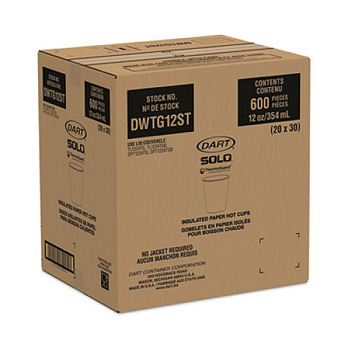 SOLO Thermoguard Insulated Paper Hot Cups, 12 oz, Steam Print Design, 600/Carton (DWTG12STCT)