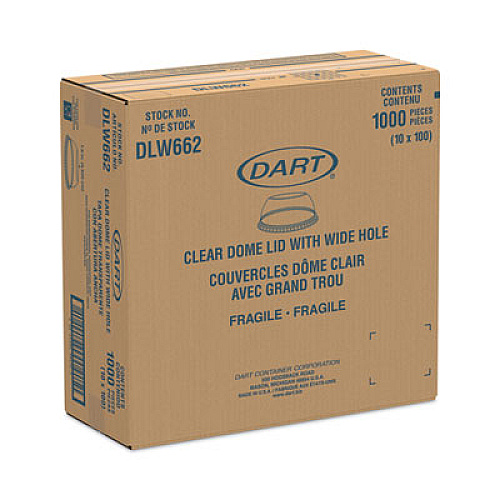 Dart Open-Top Dome Lid, With 1.9" dia Hole, Fits 9 oz to 22 oz Cold Cups, Plastic, Clear, 1,000/Carton (DLW662)