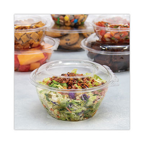 Dart SafeSeal Tamper-Resistant, Tamper-Evident Bowls with Dome Lid, 32 oz, 7" Diameter x 3.4" h, Clear, Plastic, 150/Carton (CTR32BD)