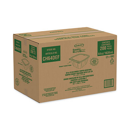 Dart ClearPac SafeSeal Tamper-Resistant/Evident Containers, Flat Lid, 64 oz, Clear, Plastic, 100/Bag, 2 Bags/Carton (CH64DEF)