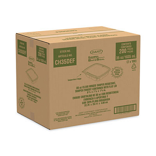 Dart ClearPac SafeSeal Tamper-Resistant/Evident Containers, Flat Lid, 35 oz, Clear, Plastic, 100/Bag, 2 Bags/Carton (CH35DEF)
