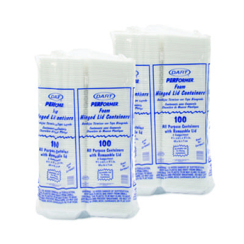 Dart Foam Hinged Lid Containers, 6.4 x 9.33 x 2.9, White, 100/Bags, 2 Bags/Carton (205HT2)