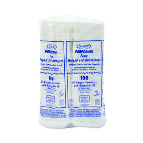 Dart Foam Hinged Lid Containers, 6.4 x 9.33 x 2.9, White, 100/Bags, 2 Bags/Carton (205HT2)
