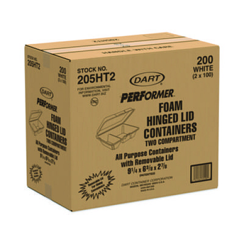 Dart Foam Hinged Lid Containers, 6.4 x 9.33 x 2.9, White, 100/Bags, 2 Bags/Carton (205HT2)