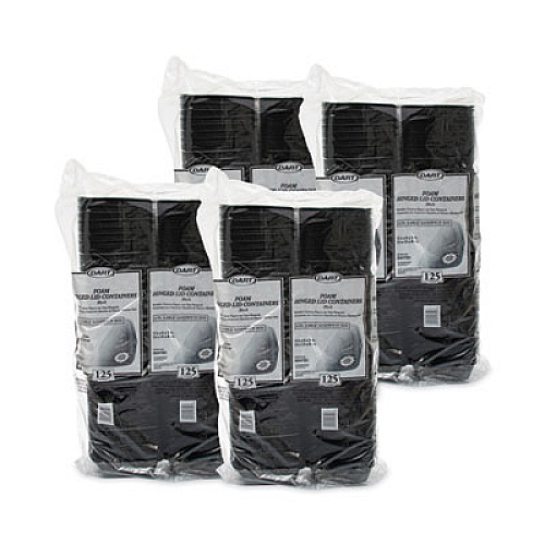 Dart Foam Hinged Lid Containers, Large Sandwich, 6 x 5.9 x 3, Black, 125/Bag, 4 Bags/Carton (60HTB1)