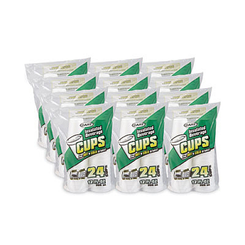 Dart Small Foam Drink Cups, 12 oz, White, 24/Bag, 12 Bags/Carton (12JP24)
