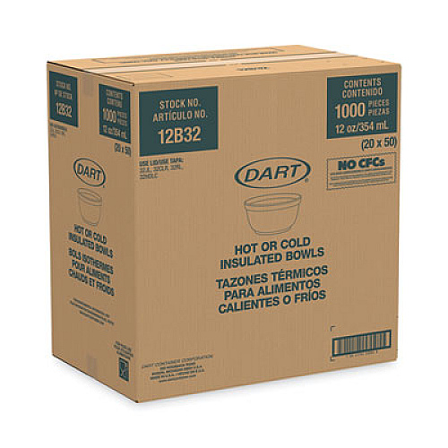 Dart Insulated Foam Bowls, 12 oz, White, 50/Pack, 20 Packs/Carton (12B32)