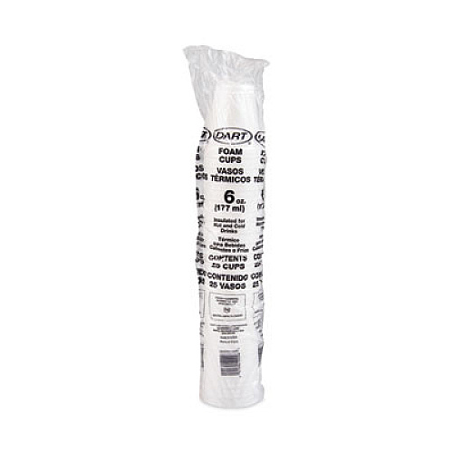 Dart Foam Drink Cups, 6 oz, White, 25/Bag, 40 Bags/Carton (6J6)