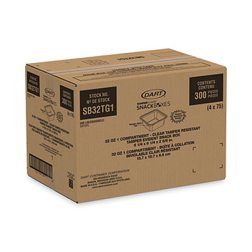 Dart TamperGuard Snack Boxes, 32 oz, 6.3 x 6.3 x 2.6, Clear, Plastic, 300/Carton (SB32TG1)