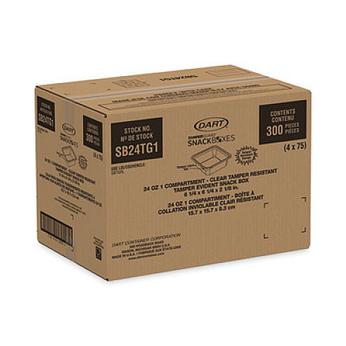 Dart TamperGuard Snack Boxes, 24 oz, 6.3 x 6.3 x 2.1, Clear, Plastic, 300/Carton (SB24TG1)