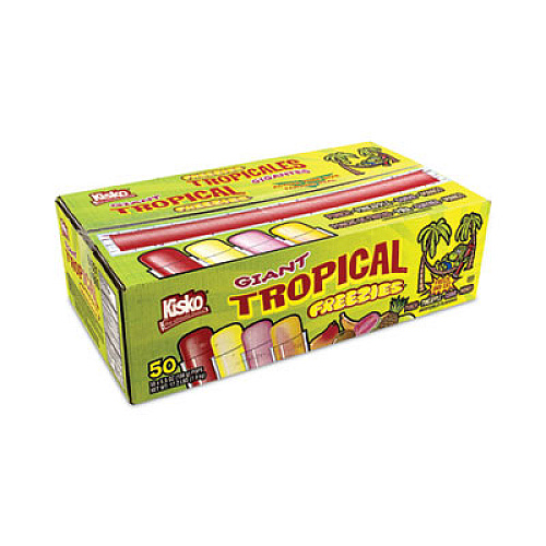 Kisko Giant Tropical Freezies Ice Pops, 5.5 oz Tube, Fruit Punch, Guava, Mango, Pineapple, 50/Carton (20900478)
