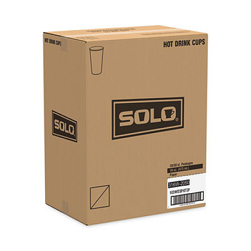 SOLO Single-Sided Poly Paper Hot Cups, 16 oz, White, 50/Sleeve, 20 Sleeves/Carton (316W)