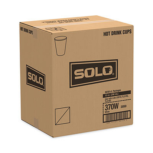 SOLO Single-Sided Poly Paper Hot Cups, 10 oz, White, 50/Sleeve, 20 Sleeves/Carton (370W)