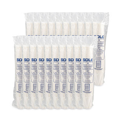 SOLO Single-Sided Poly Paper Hot Cups, 10 oz, White, 50/Sleeve, 20 Sleeves/Carton (370W)