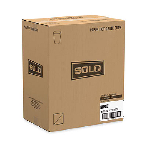 SOLO Paper Hot Drink Cups in Bistro Design, 3.54" Diameter x 3.61" h, 10 oz, Maroon, 1,000/Carton (510SI)